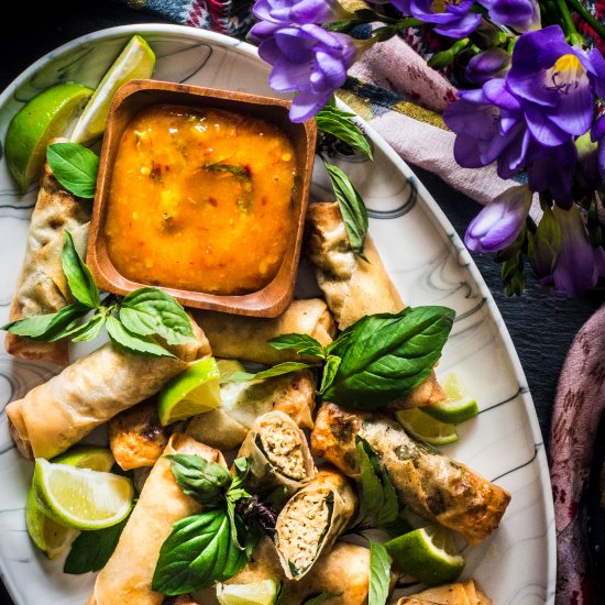 Thai Basil Chicken Spring Rolls