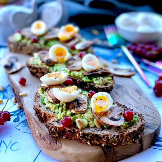 Soft boiled quail eggs, avocado