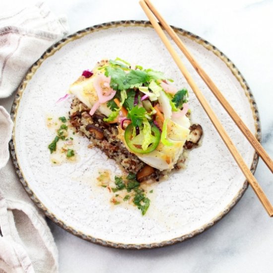 Seared Halibut with Nuoc Cham Slaw