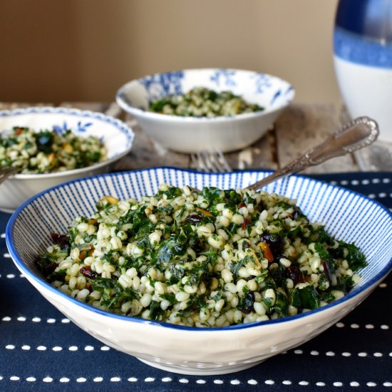 Barley and kale salad with pinenuts