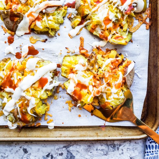 Crispy Buffalo Smashed Potatoes