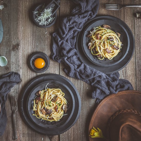 Mushroom Carbonara w Bacon & Thyme