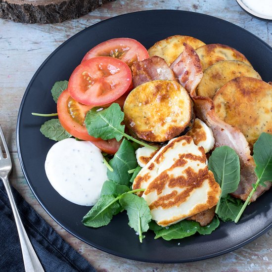 Eggplant, Bacon and Haloumi Salad