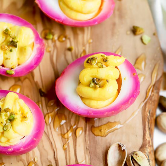 Beet Goat Cheese Deviled Eggs