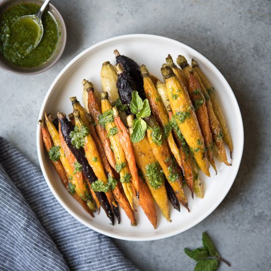 Roasted Carrots with Cilantro Mint