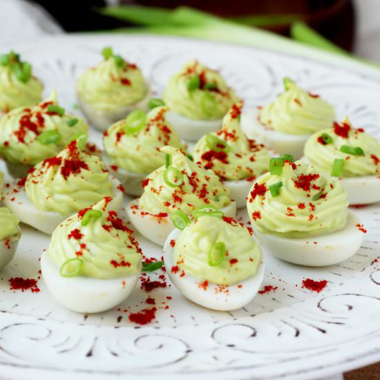 Avocado deviled quail eggs