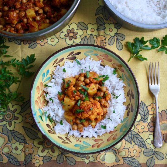 Chickpea, potato, cauliflower curry