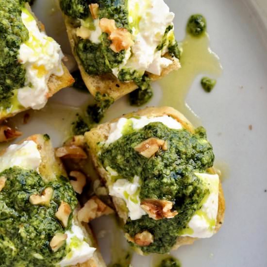 Walnut Pesto Burrata Toast