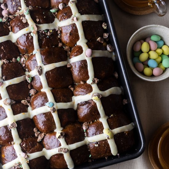 Chocolate Brioche Hot Cross Buns