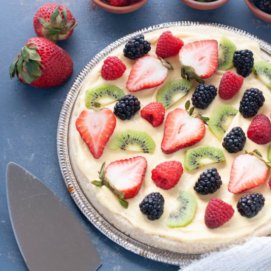 GF Vegan Sugar Cookie Fruit Pizza