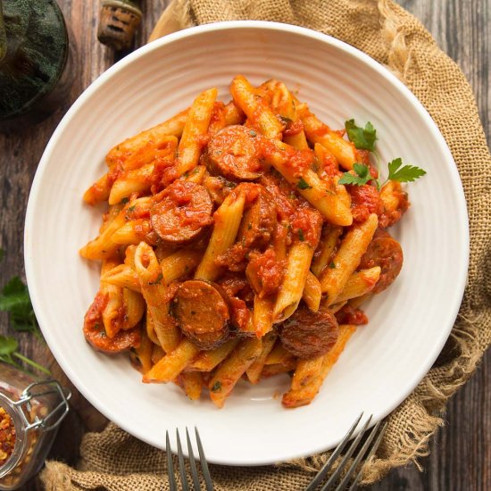 Penne Arrabiata with Smoked Sausage