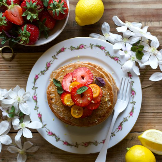 Lemon Ricotta Pancakes (Vegan + GF)