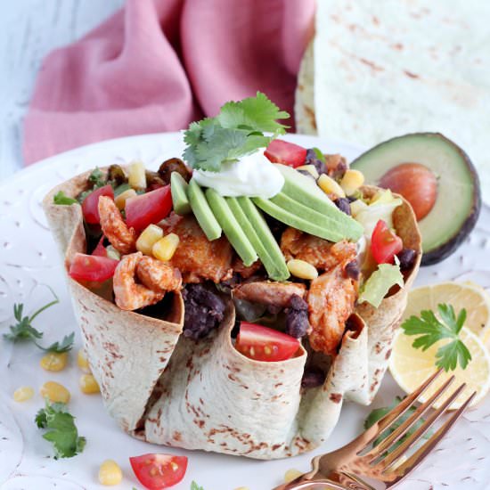 Tex Mex salad in tortilla bowl