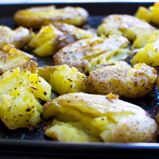 Greek style crispy smashed potatoes