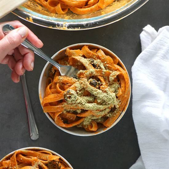 Vegan Red Pepper Pesto Fettuccini