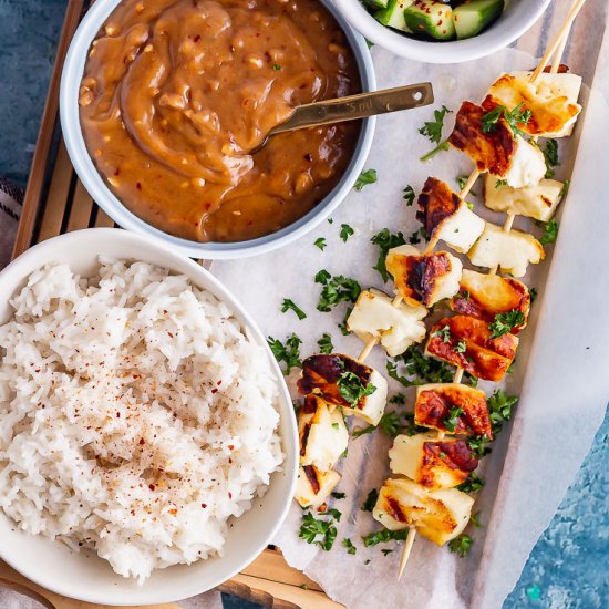 Grilled Halloumi Skewers with Satay