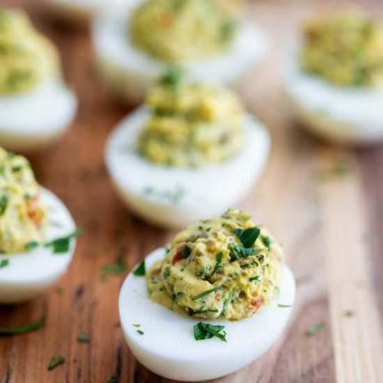 Green Olive Deviled Eggs