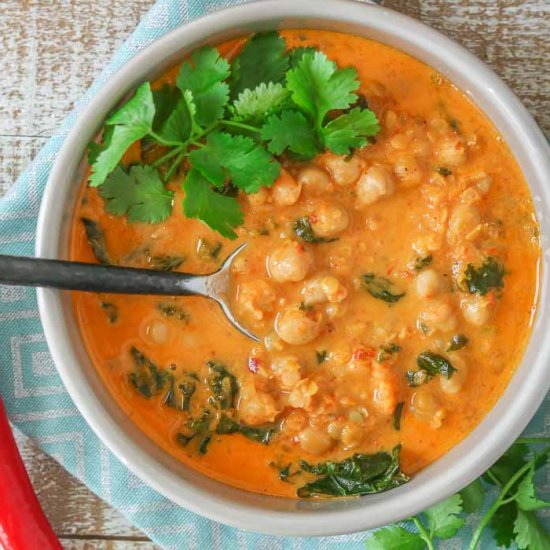 Curried Red Lentil Chickpea Soup