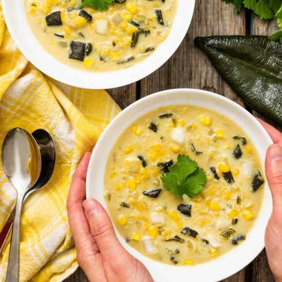 Vegan Roasted Poblano Corn Chowder