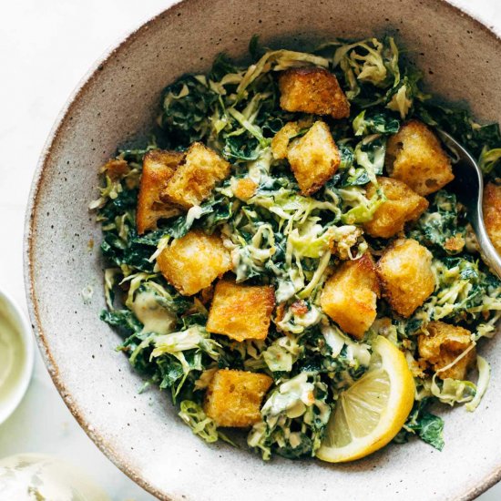 Brussels & Kale Caesar Salad