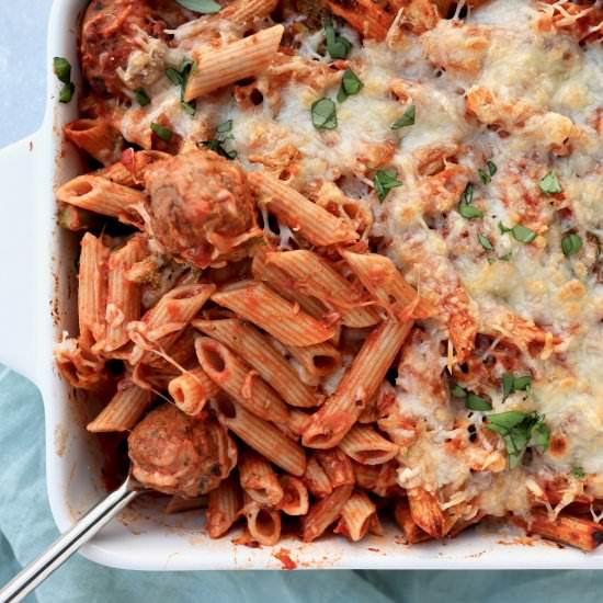 easy pasta meatball bake