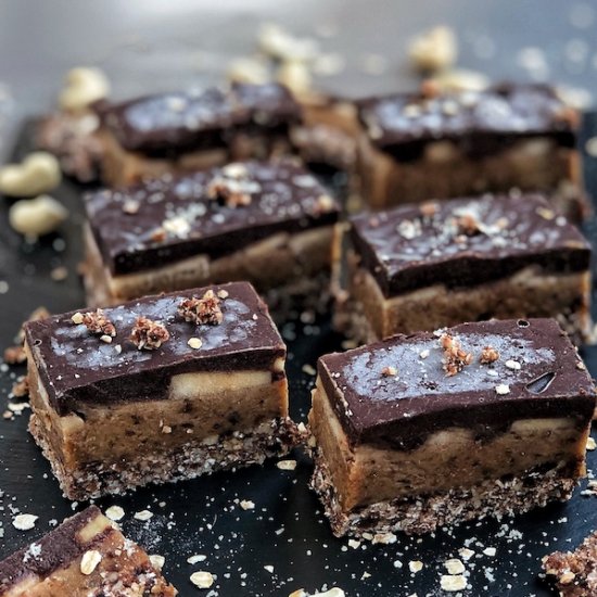 Chocolate Cashew Date Caramel Slice