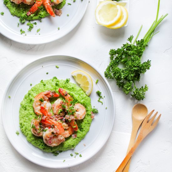 Shrimp Skillet with Pea Puree