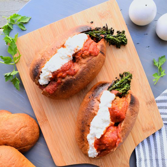 Spicy meatball subs with burrata