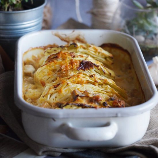 Creamy young cabbage bake