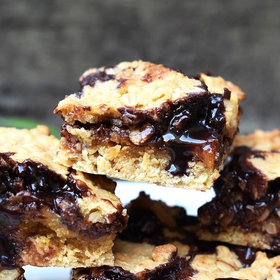 Chocolate Fudge Caramel Oat Bars