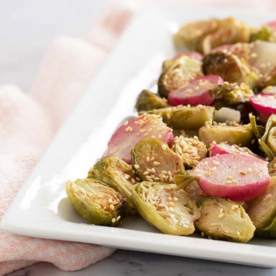 Roasted Brussel Sprouts & Radishes