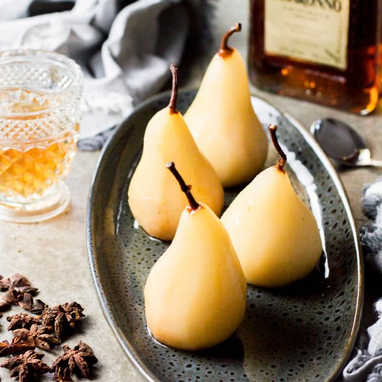 Spiced Amaretto Poached Pears