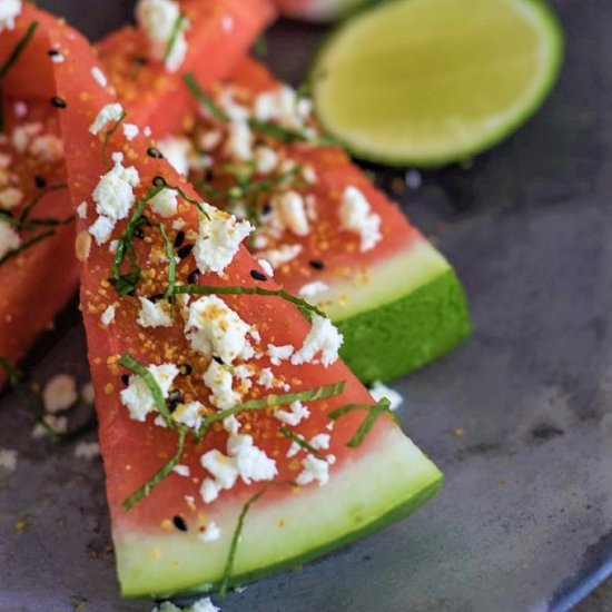 Watermelon, togaroshi, feta & mint