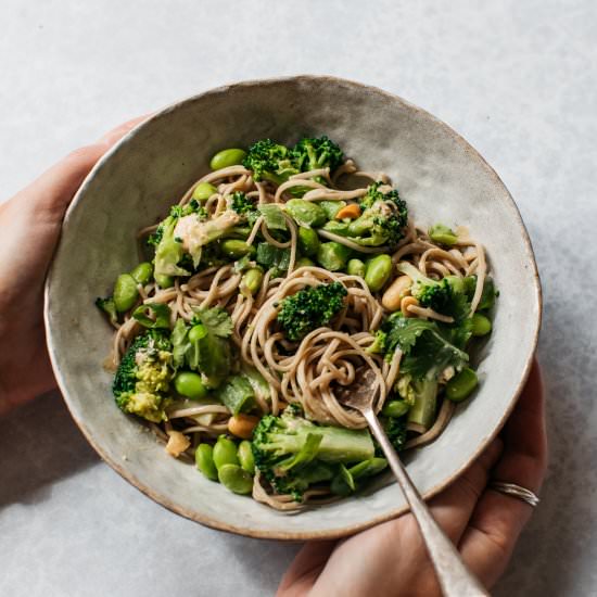 Peanut buckwheat soba noodle salad