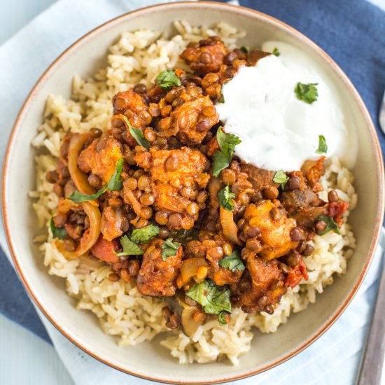 Easy lentil and halloumi curry