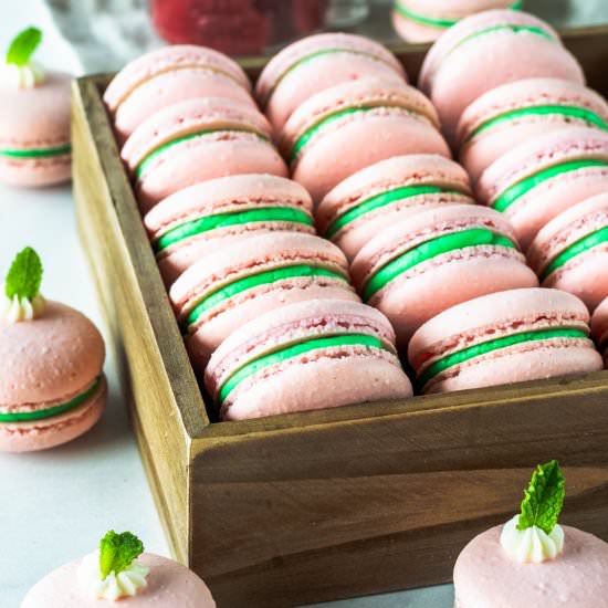 Strawberry Mint Macarons