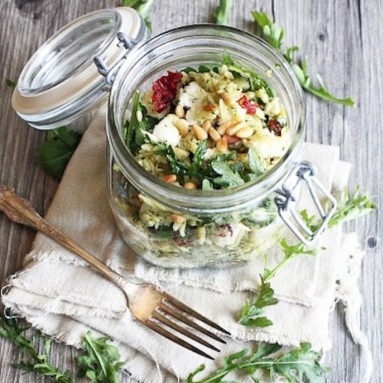 Pesto + Mozzarella Orzo Salad