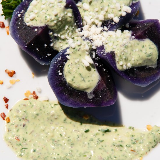 Purple Potato & Creamy Salsa Verde