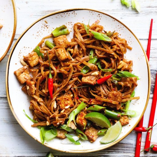 Crispy Tofu Tahini Noodles