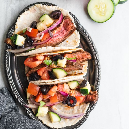 Paleo Steak Tacos with Greek Salsa