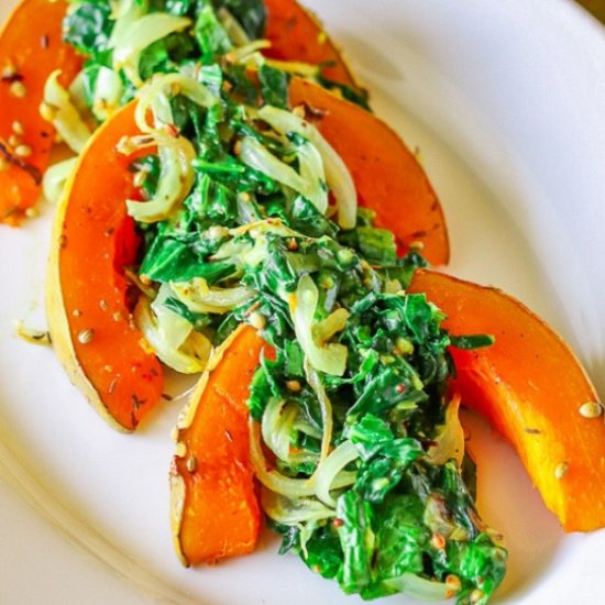 Roasted spiced pumpkin with spinach