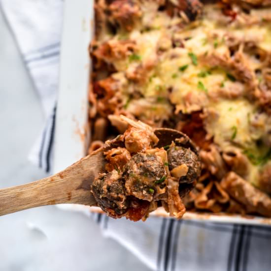 Cheesy Meatball Pasta Bake