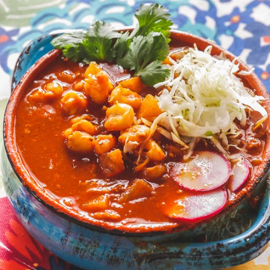 Slow Cooker Vegan Pozole Rojo