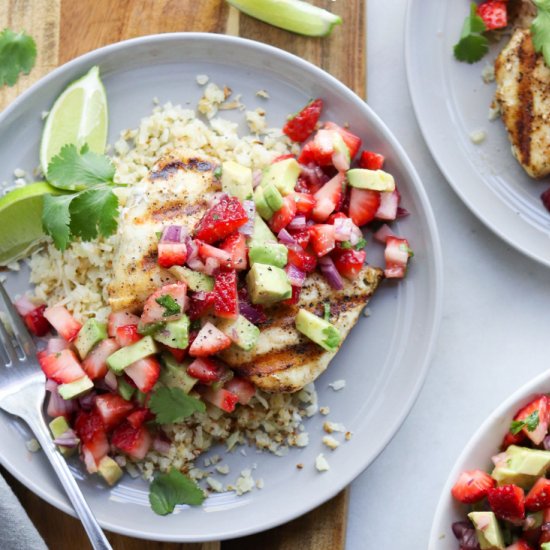 Grilled Halibut w/ Strawberry Guac