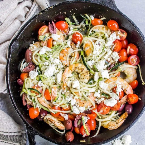 Mediterranean Keto Shrimp Zoodles