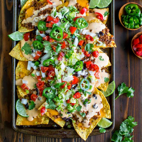 Sheet Pan Nachos with Queso