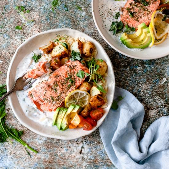 SHEET PAN BAKED GREEK SALMON