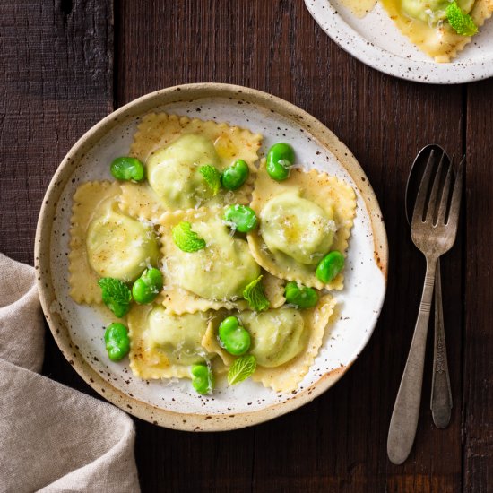 Fava Bean Ravioli with Brown Butter