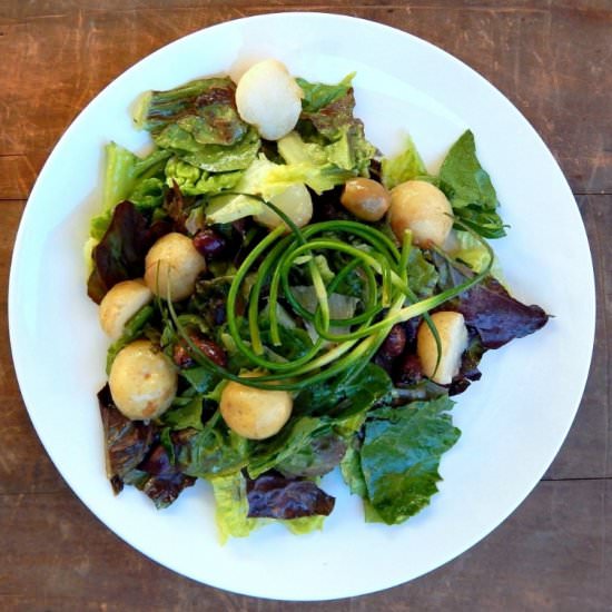 Nicoise salad with garlic scapes