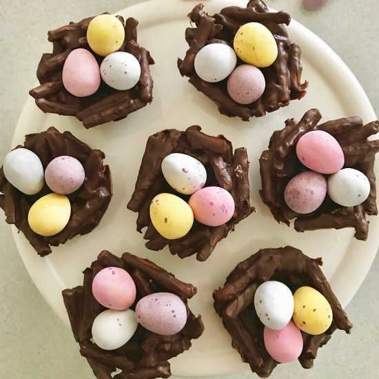 Chocolate Pretzel Easter Nests